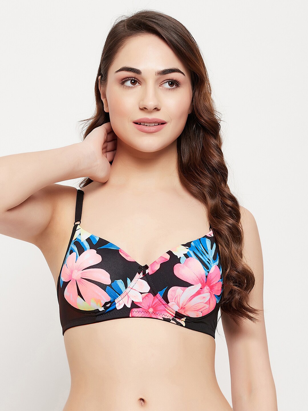 

Clovia Floral Lightly Padded Bra, Black