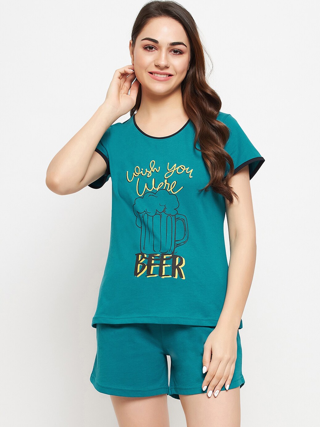 

Clovia Women Printed Night suit, Green