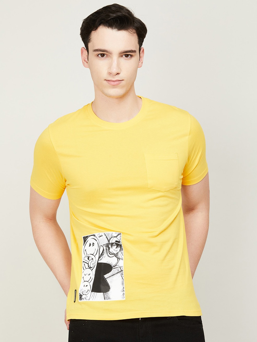 

SmileyWorld Men Printed Pure Cotton T-shirt, Yellow
