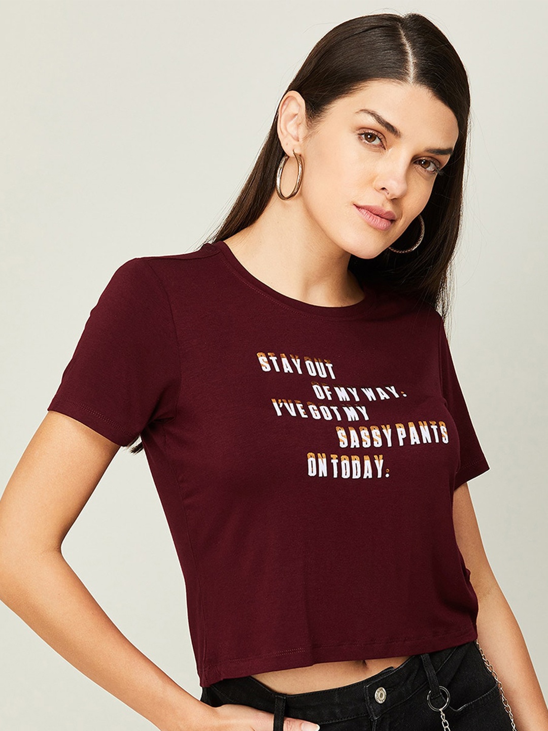 

Ginger by Lifestyle Women Typography Printed T-shirt, Maroon