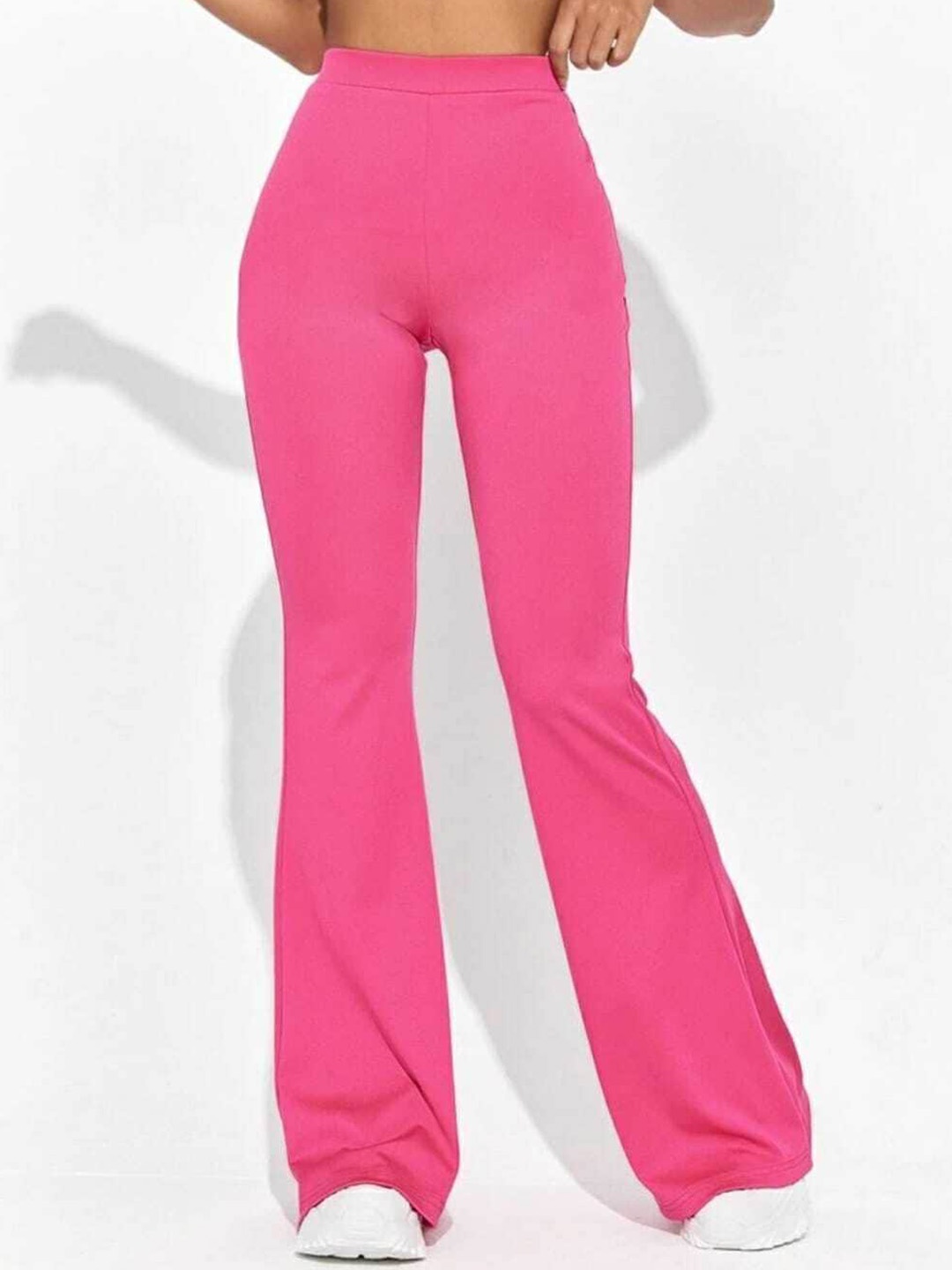 

BROADSTAR Women Relaxed Straight Leg Flared High-Rise Easy Wash Trousers, Rose