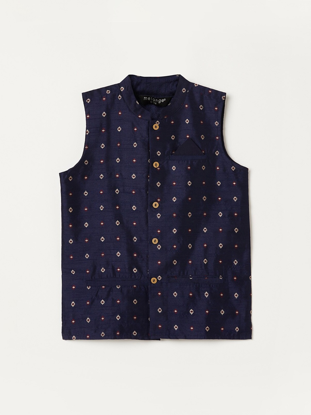 

Melange by Lifestyle Boys Printed Nehru Jacket, Navy blue