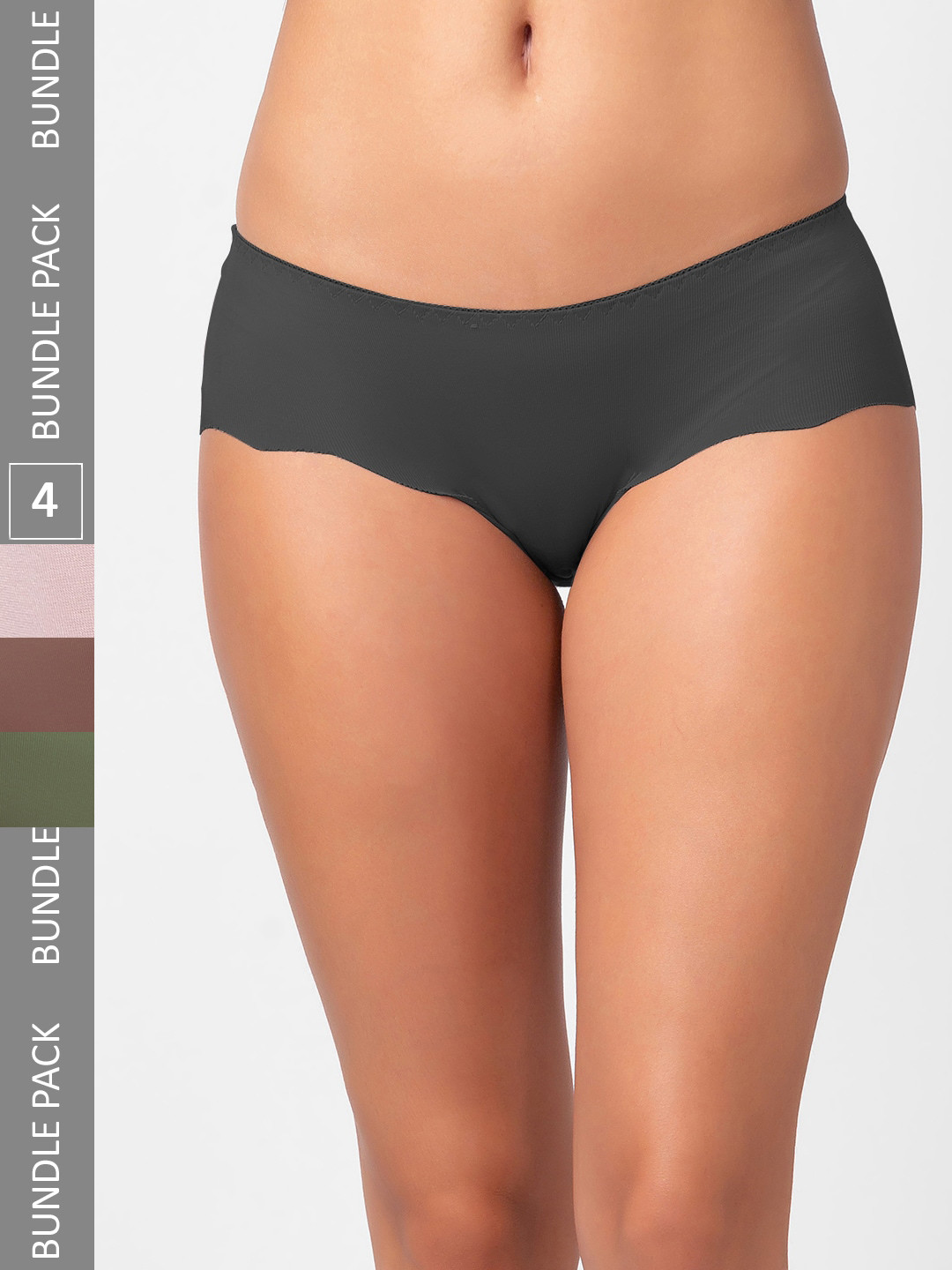 

FashionRack Women Pack Of 4 Seamless Cotton Hipster Briefs 3801_SBBrGr, Olive