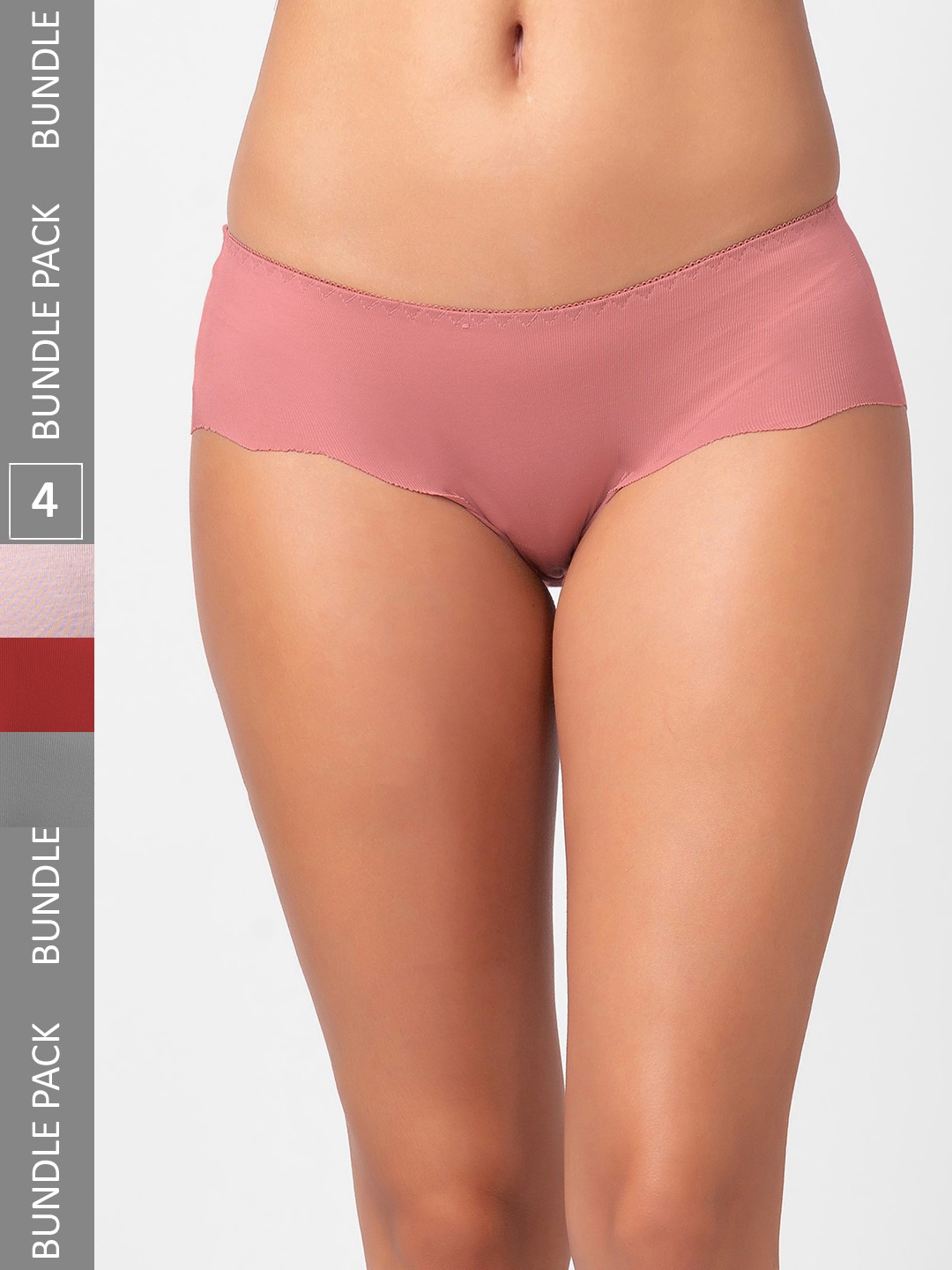 

FashionRack Women Pack Of 4 Seamless Cotton Hipster Briefs 3801_SGMPi, Pink