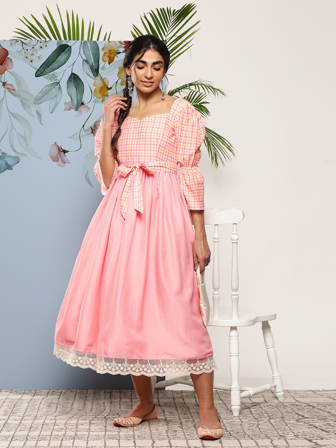 

Inddus Pink Ethnic Midi Dress