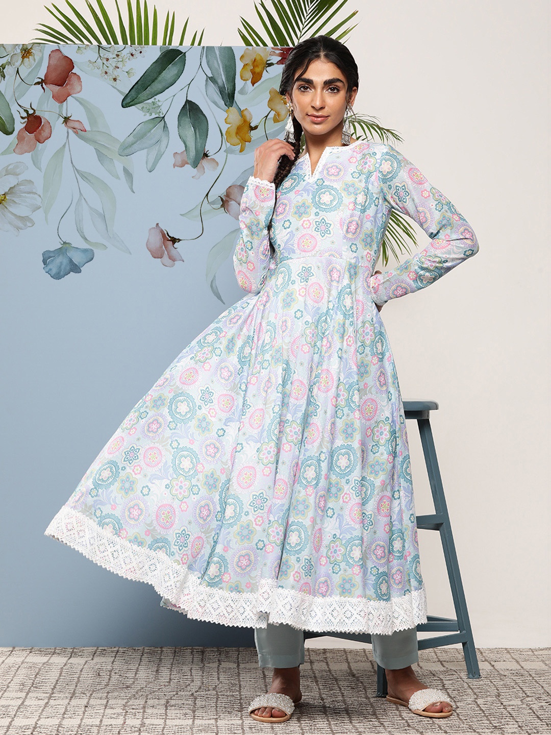 

Inddus Women Ethnic Motifs Printed Kurta With Trousers, Blue