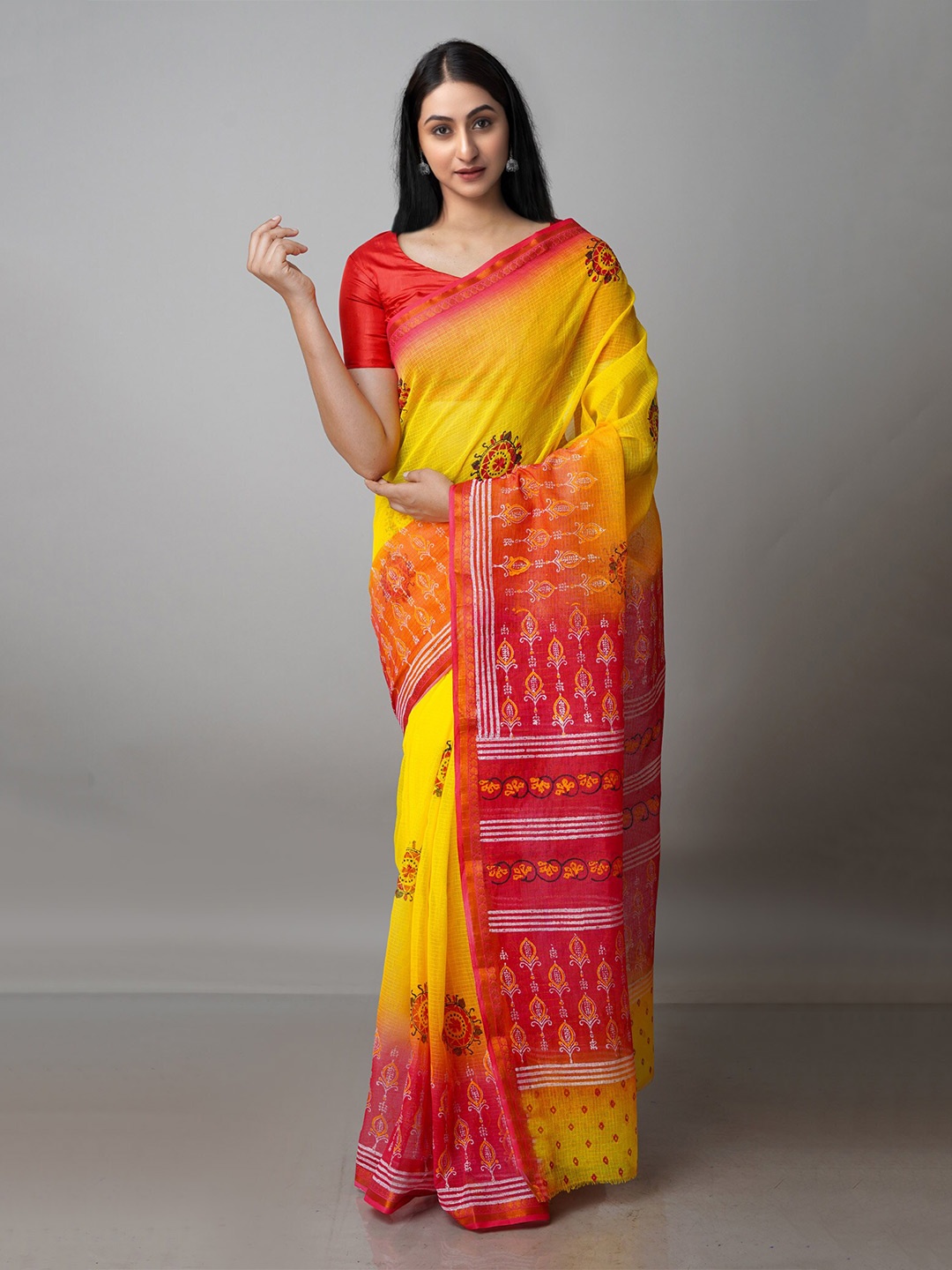 

Unnati Silks Ethnic Motifs Zari Pure Cotton Kota Saree, Yellow