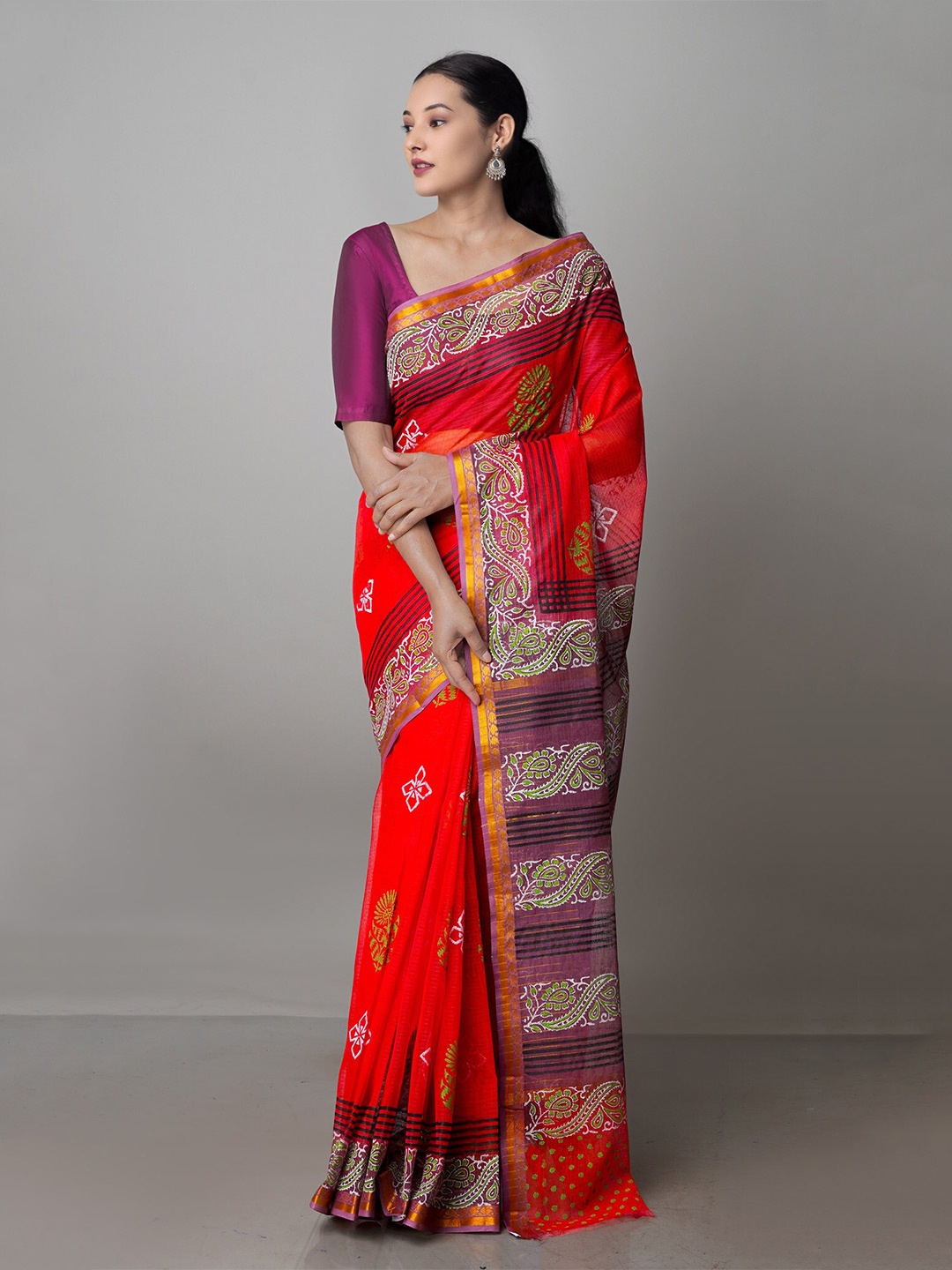 

Unnati Silks Ethnic Motifs Zari Pure Cotton Handloom Kota Saree, Red