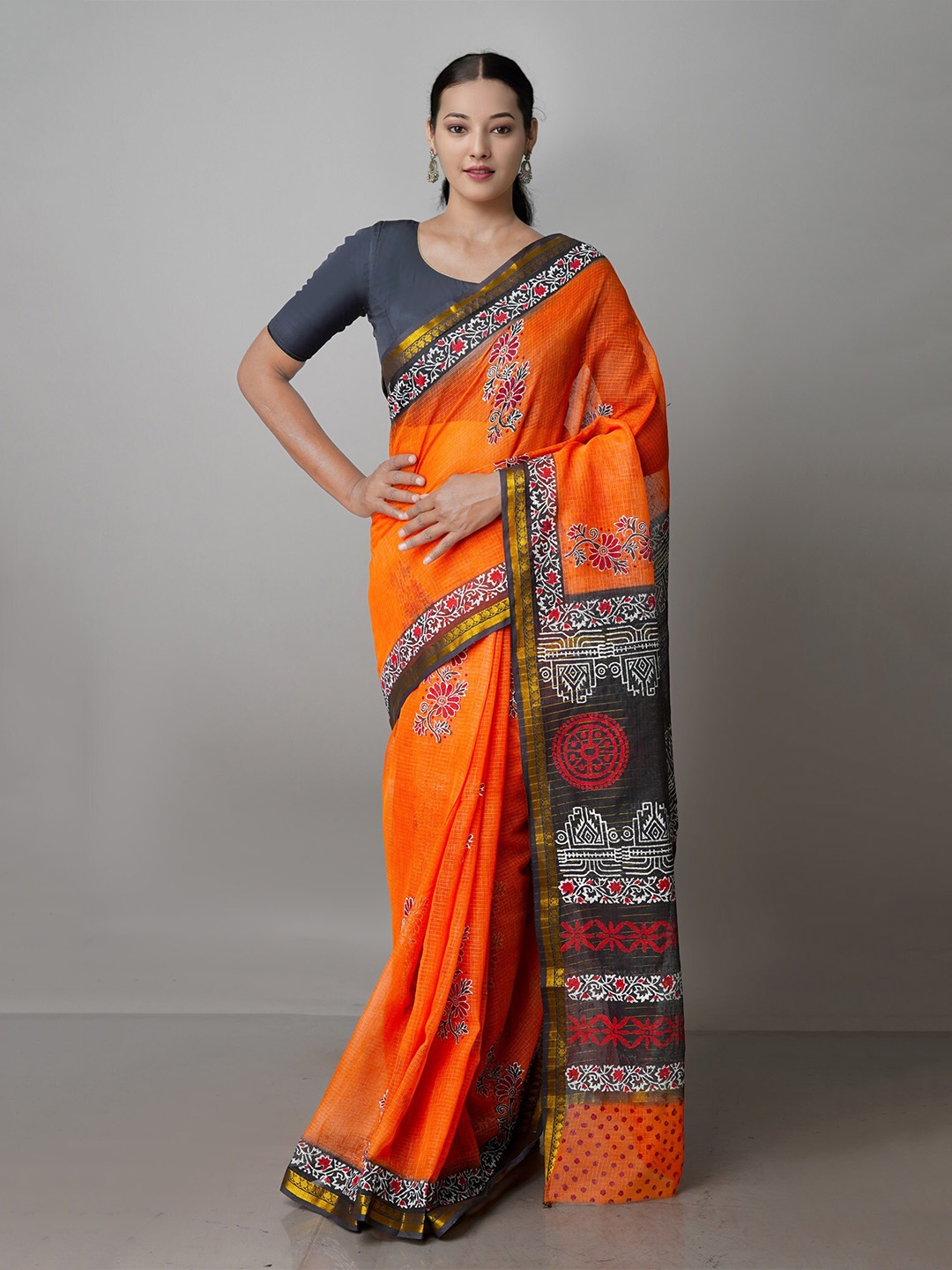 

Unnati Silks Floral Pure Cotton Kota Saree, Orange