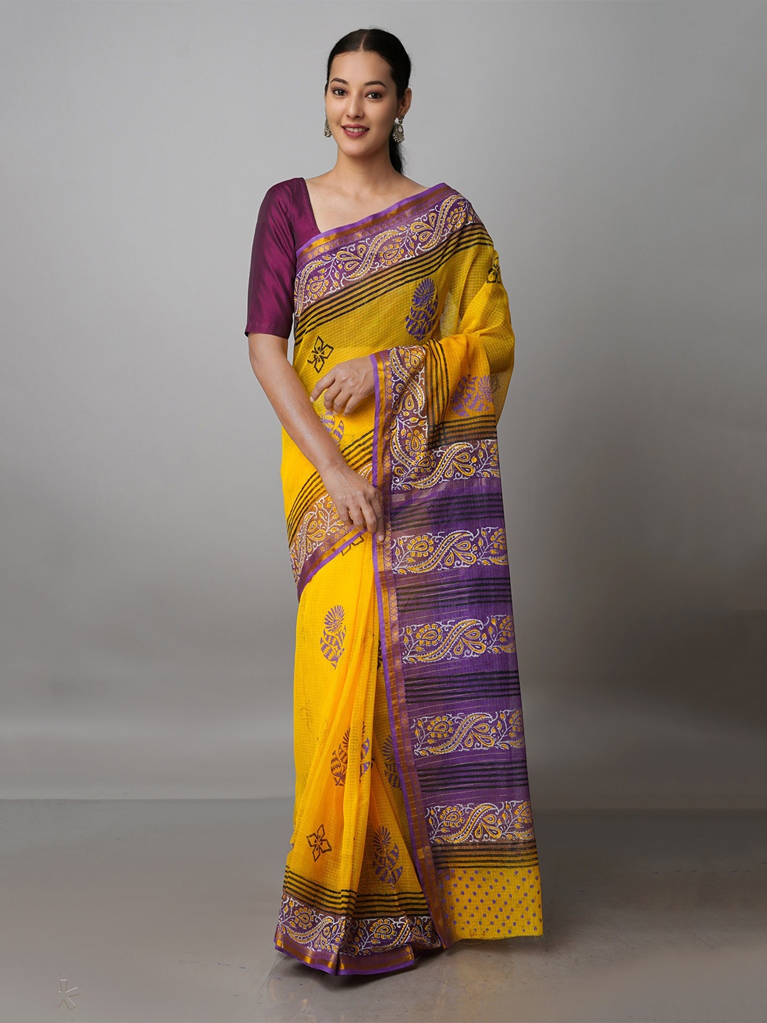 

Unnati Silks Ethnic Motifs Zari Pure Cotton Kota Saree, Yellow