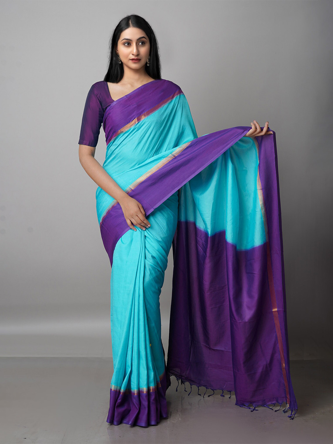 

Unnati Silks Blue & Purple Zari Silk Blend Mangalagiri Saree