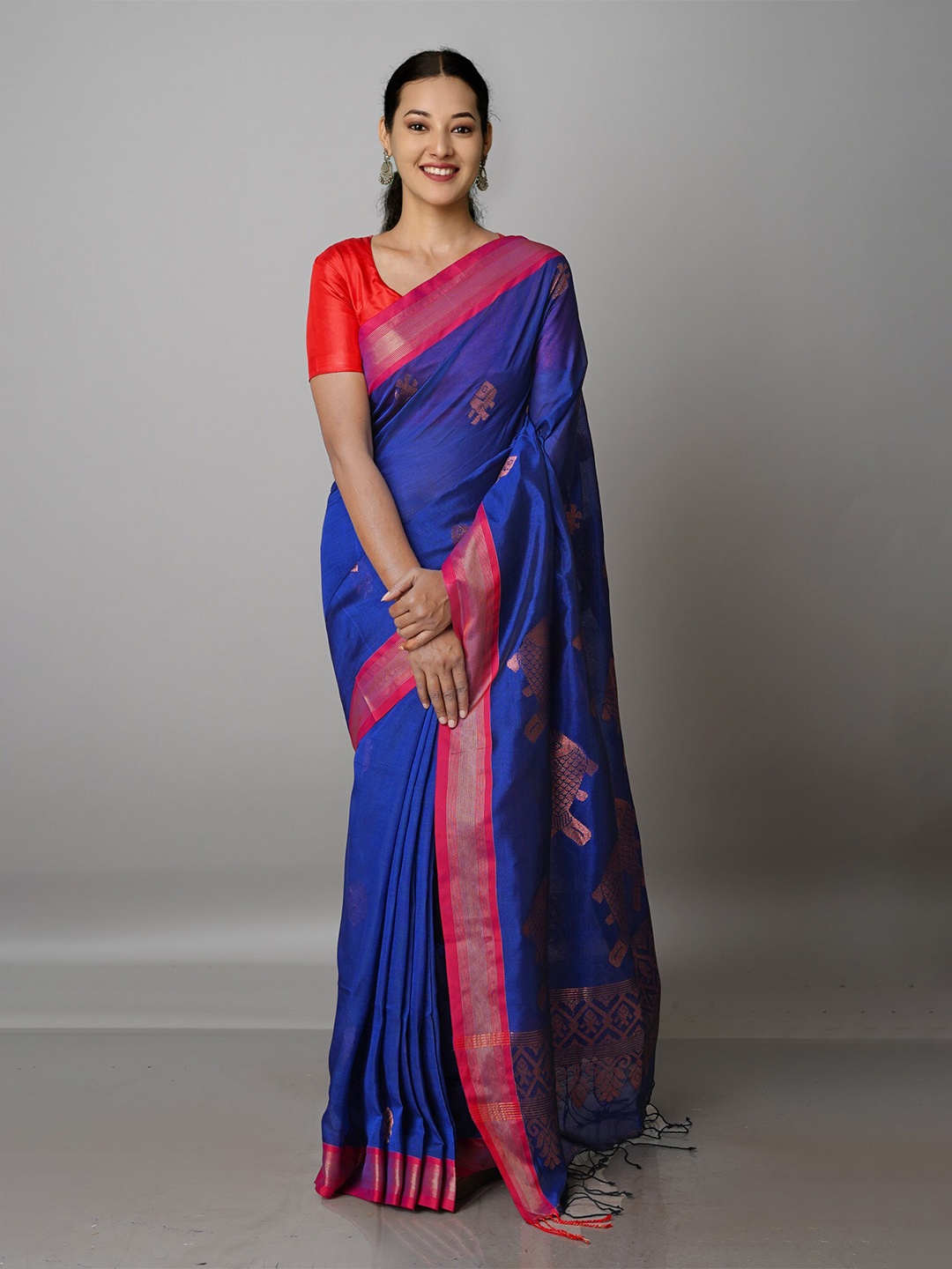 

Unnati Silks Woven Design Zari Pure Silk Jamdani Saree, Navy blue