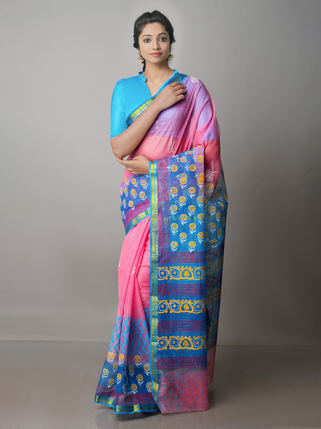 

Unnati Silks Ethnic Motifs Zari Pure Cotton Kota Saree, Pink