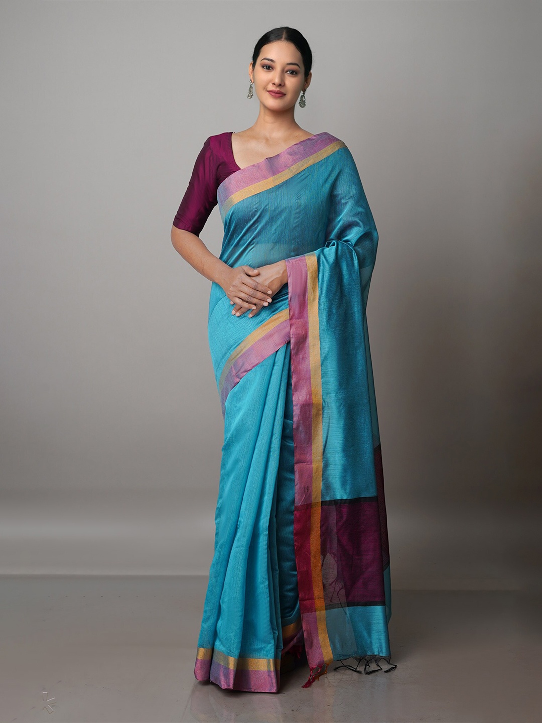 

Unnati Silks Zari Bordered Chanderi Saree, Blue