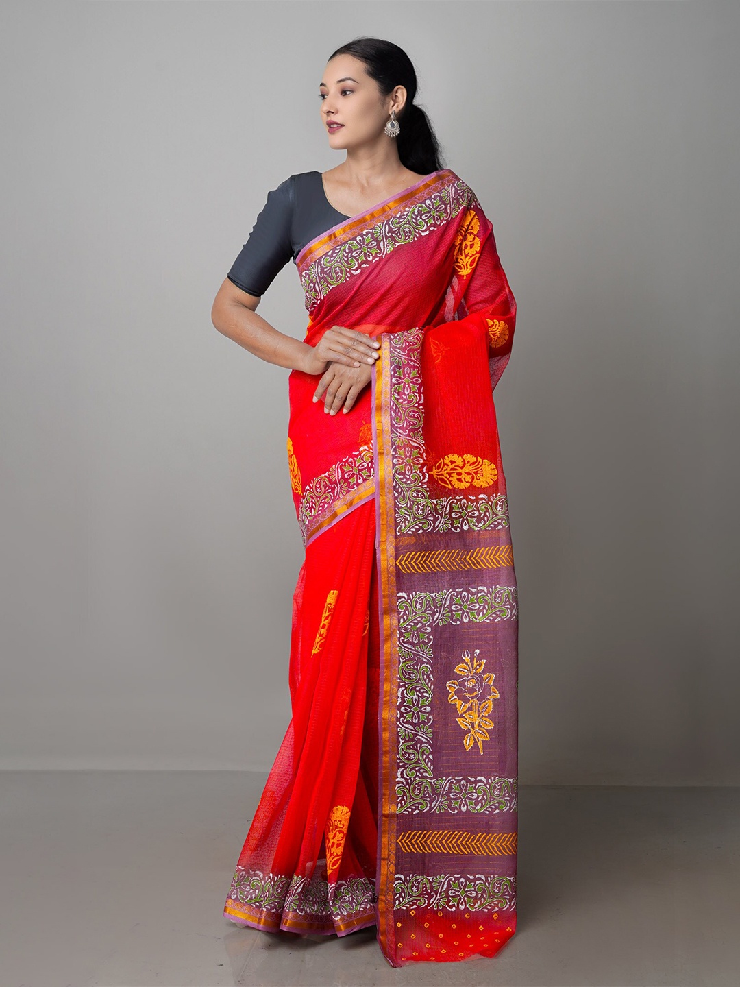 

Unnati Silks Ethnic Motifs Zari Pure Cotton Kota Saree, Red