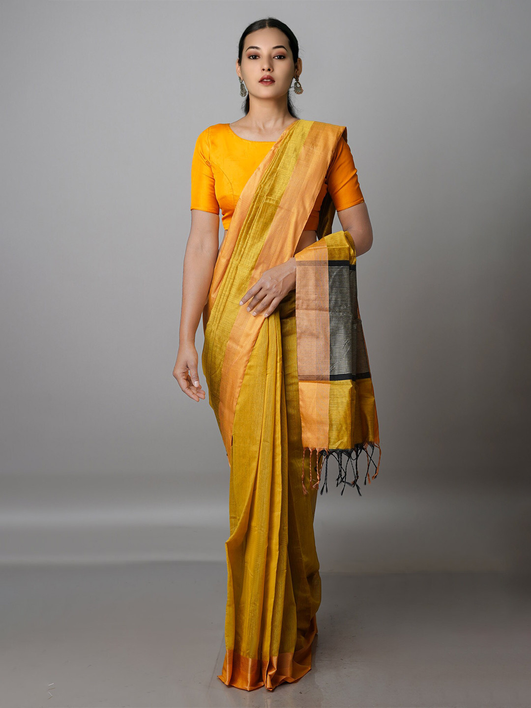 

Unnati Silks Zari Silk Cotton Chanderi Saree, Yellow