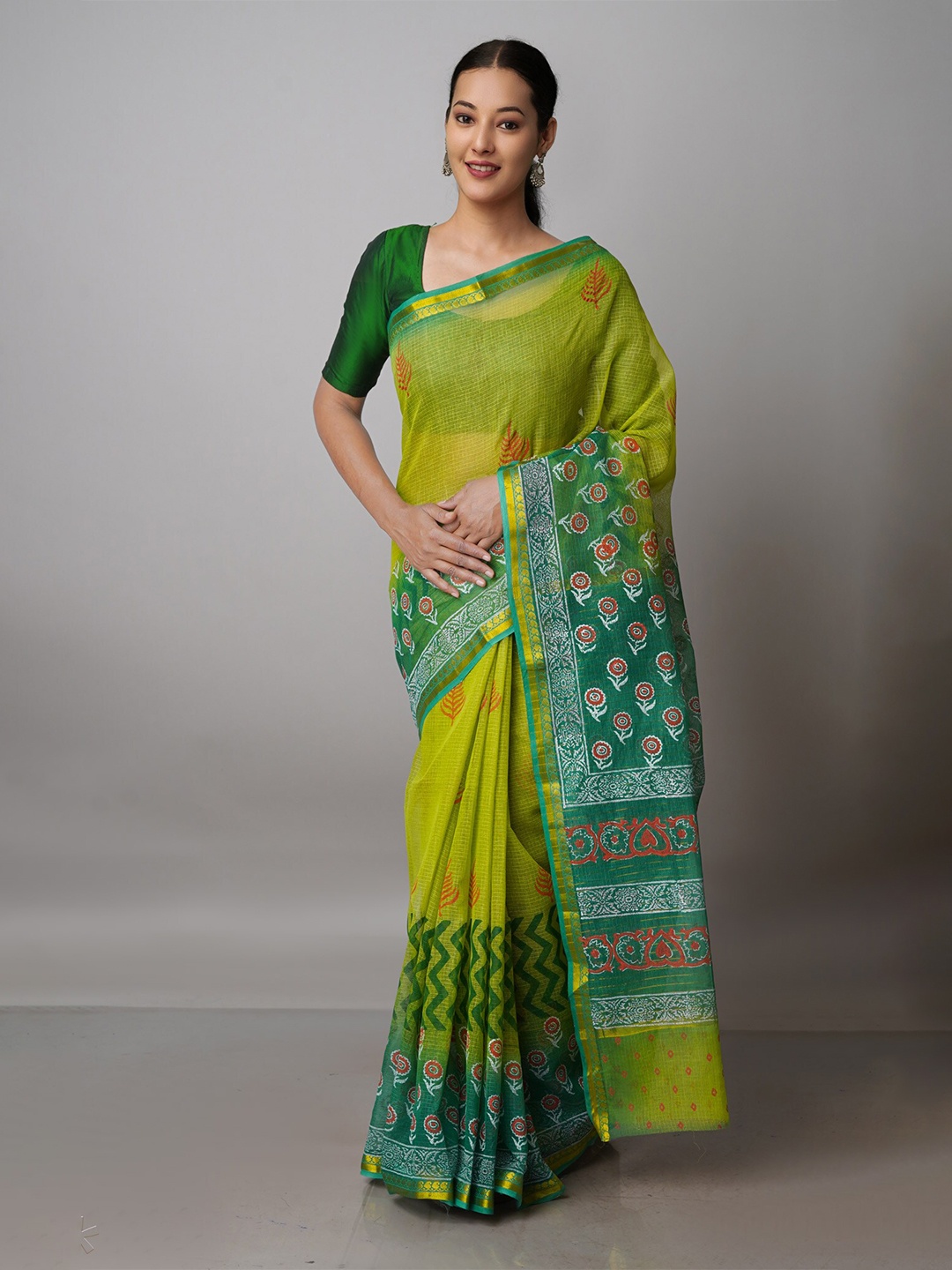 

Unnati Silks Ethnic Motifs Pure Cotton Kota Saree, Green