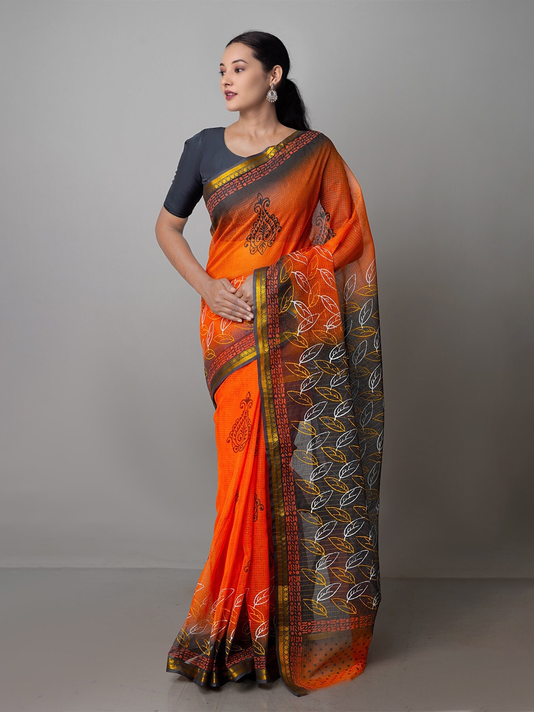

Unnati Silks Ethnic Motifs Pure Cotton Kota Saree, Orange