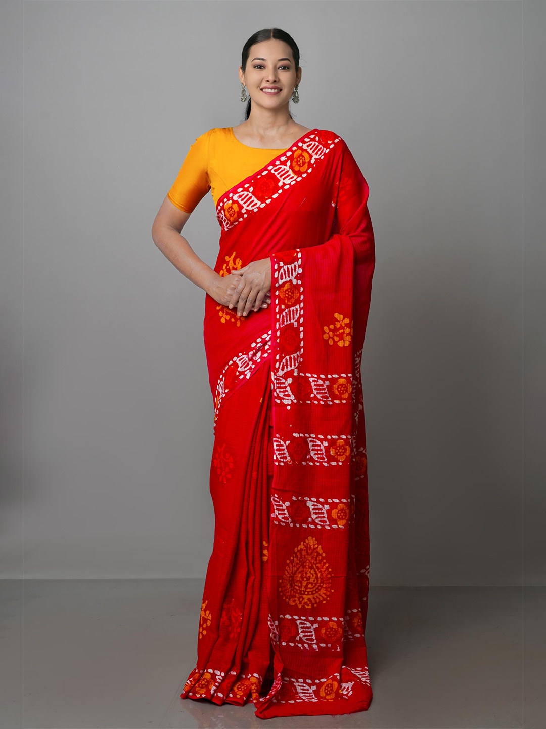 

Unnati Silks Batik Pure Cotton Kota Saree, Red