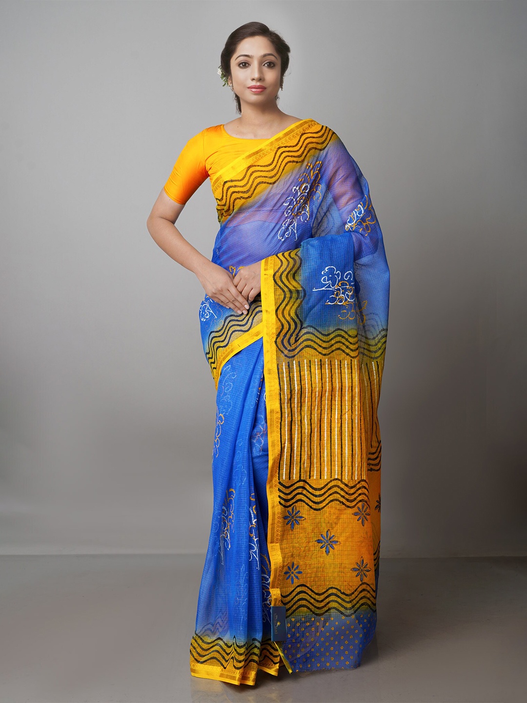 

Unnati Silks Ethnic Motifs Zari Pure Cotton Kota Saree, Blue