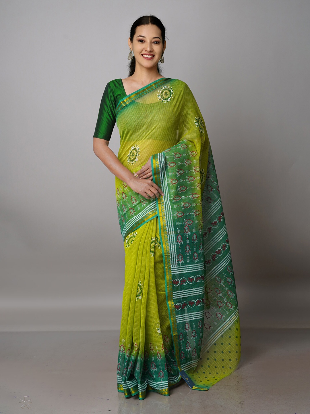 

Unnati Silks Ethnic Motifs Zari Pure Cotton Kota Saree, Green