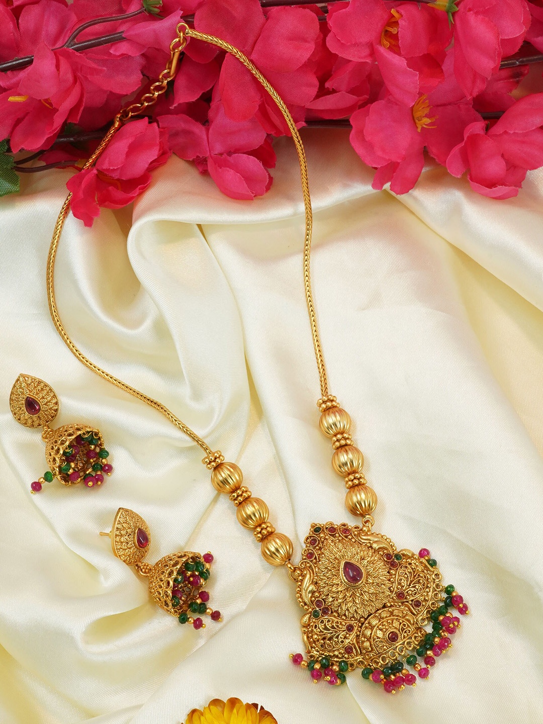 

GRIIHAM Gold-Plated CZ-Studded Jewellery Set, Pink