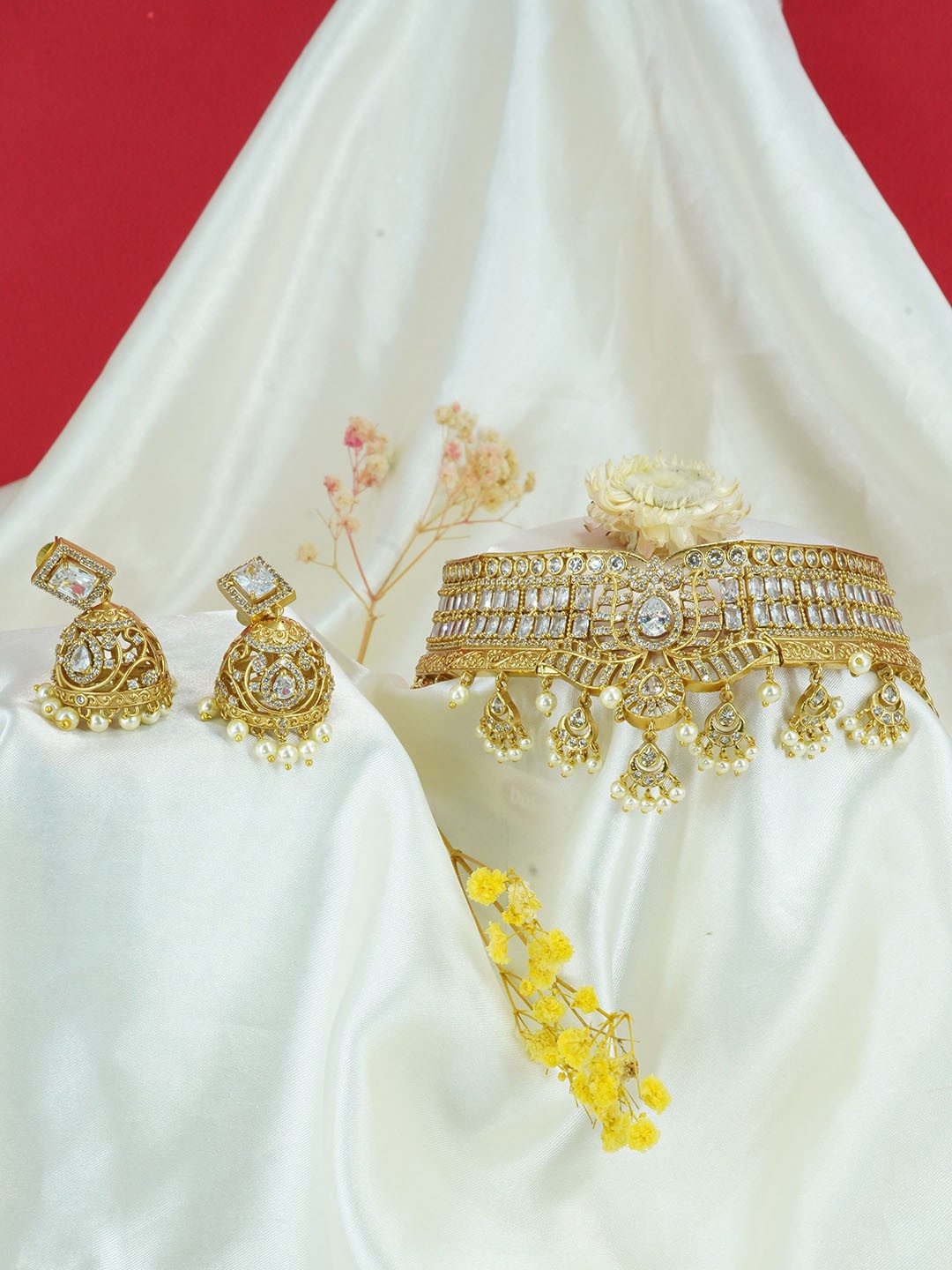 

GRIIHAM Gold-Plated CZ-Studded Jewellery Set