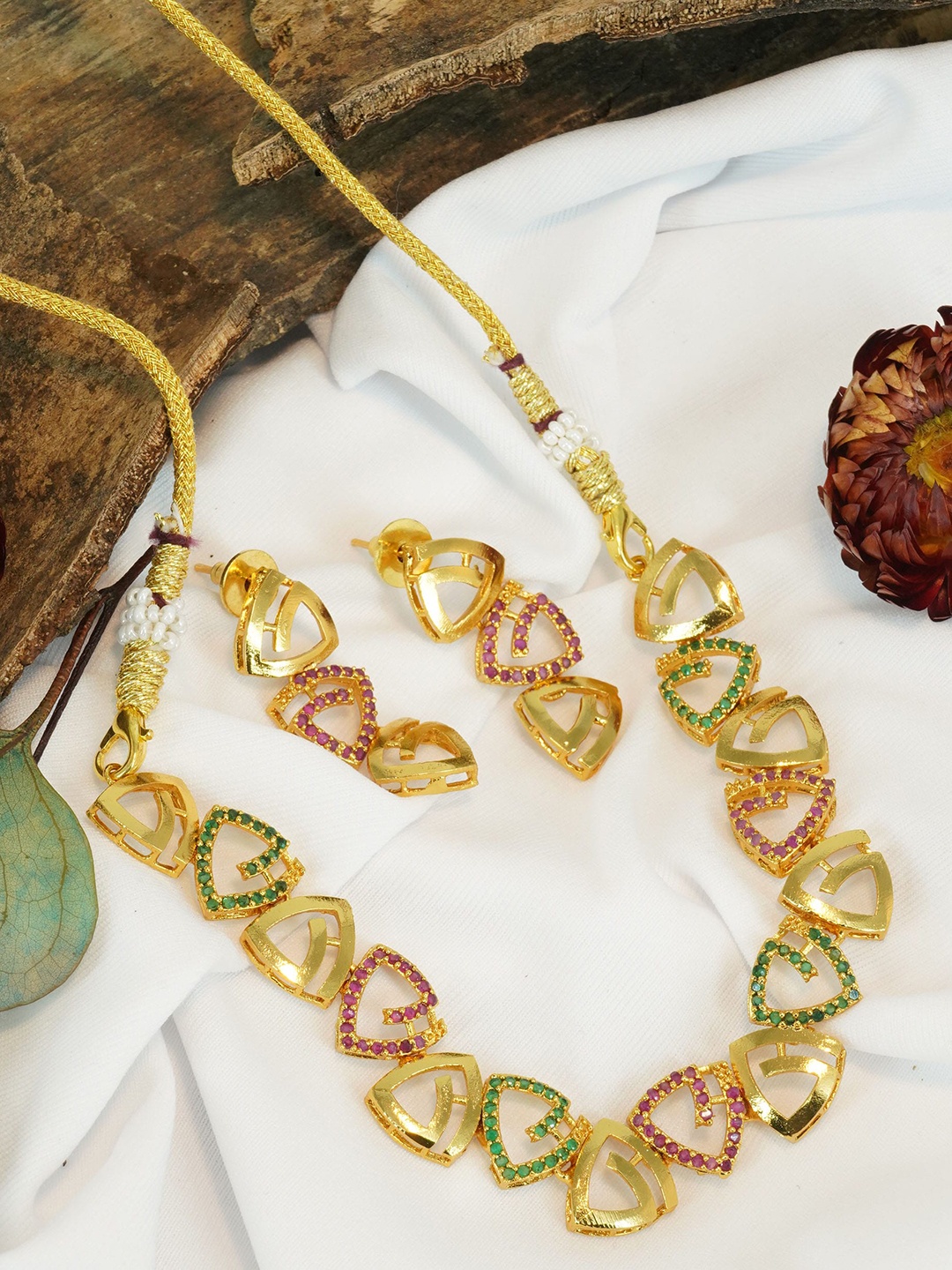 

GRIIHAM Gold-Plated AD-Studded Jewellery Set