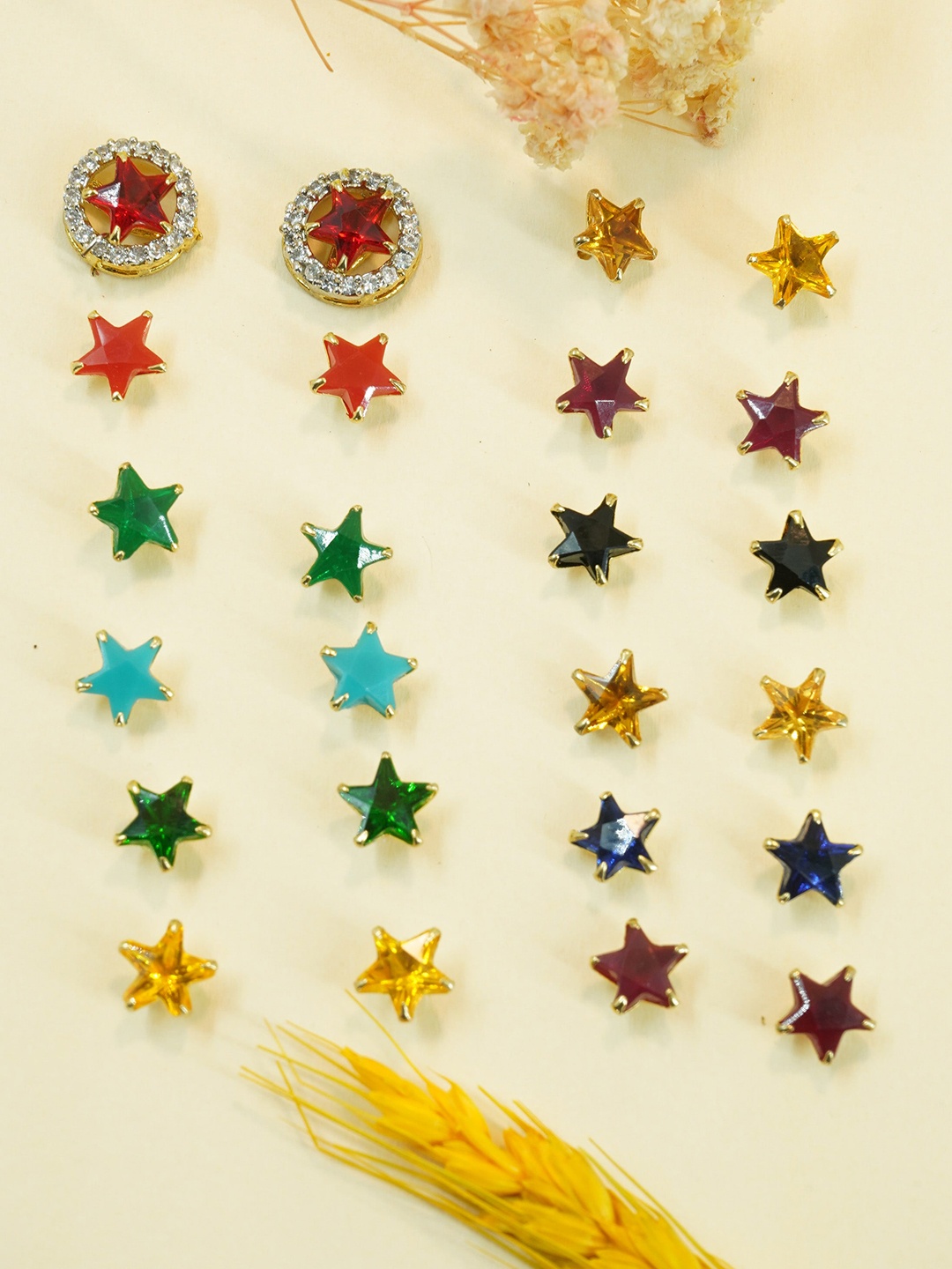 

GRIIHAM Set Of 12 Gold -Plated Contemporary Studs Earrings, White