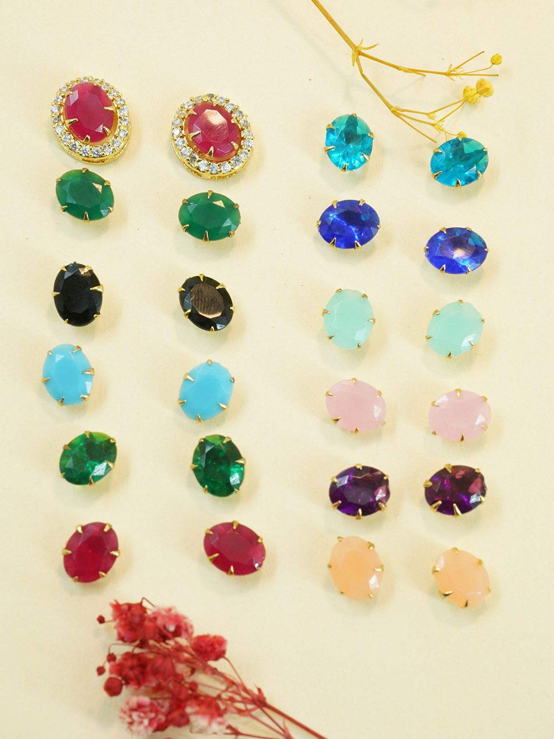 

GRIIHAM Set Of 12 Gold-Plated Geometric Studs Earrings, Turquoise blue