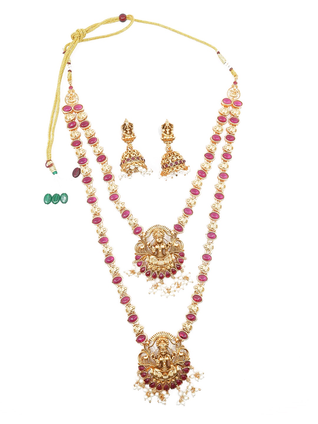 

GRIIHAM Gold-Plated CZ-Studded Temple Jewellery Set, Silver