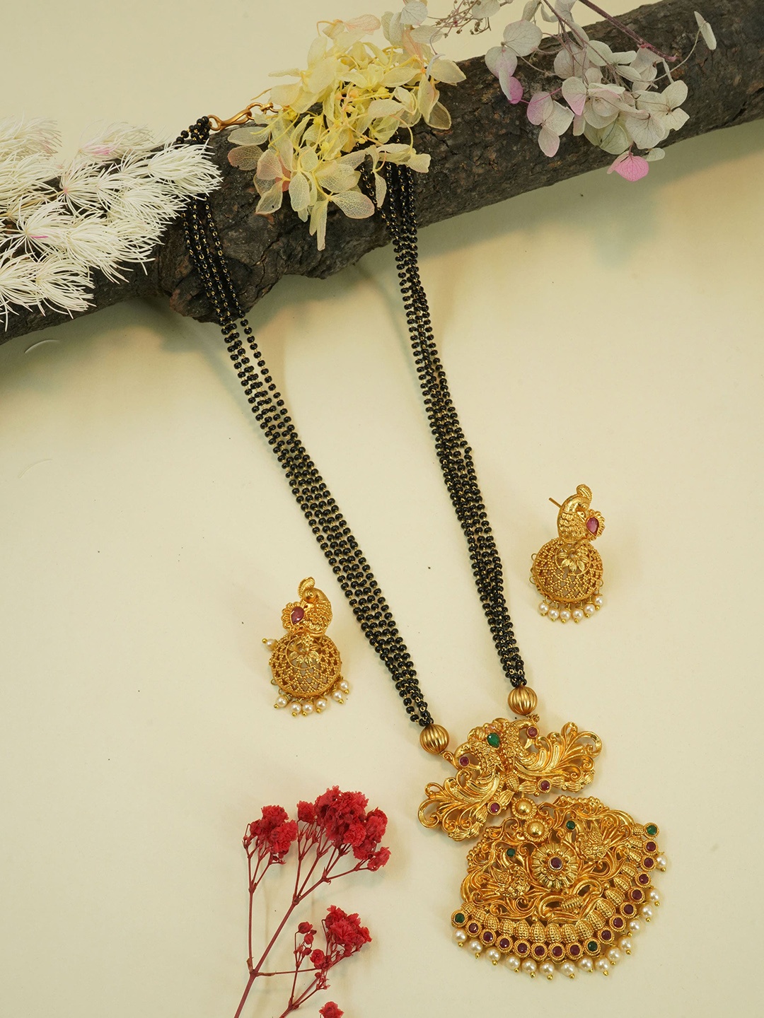

GRIIHAM Gold-Plated CZ Studded & Crystal Beaded Jewellery Set