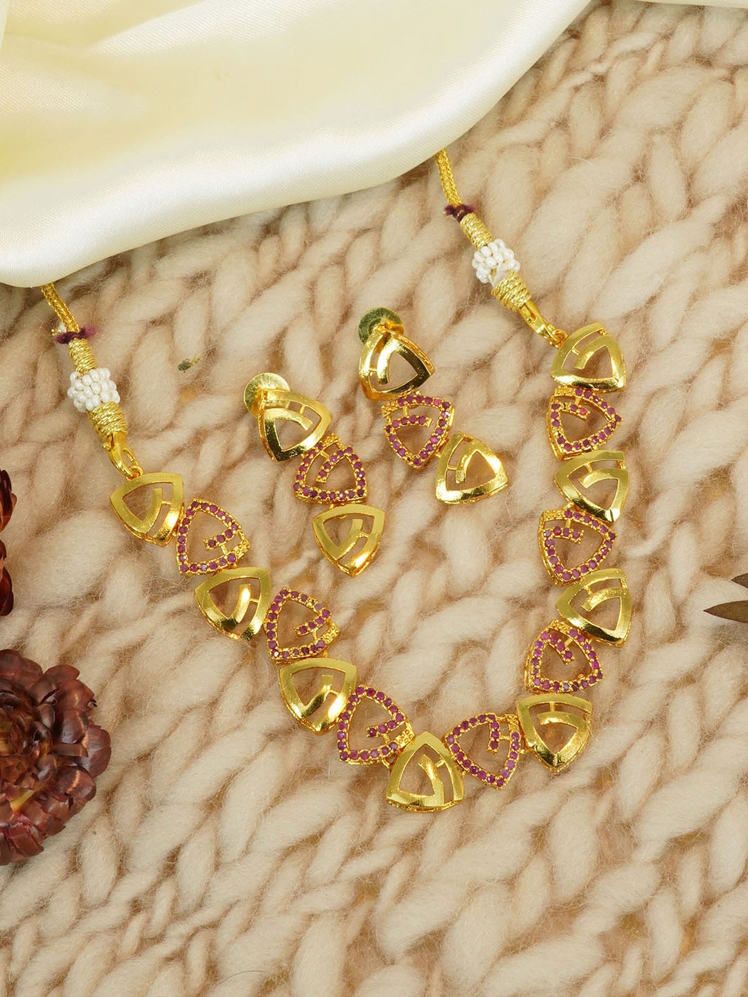 

GRIIHAM Gold-Plated AD-Studded Jewellery Set