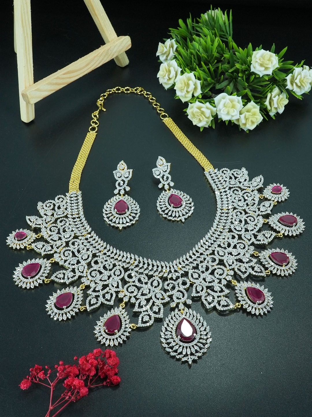

GRIIHAM Sayara Collection Gold-Plated CZ Stone-Studded Jewellery Set