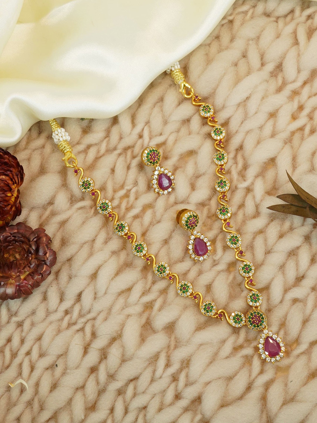 

GRIIHAM Gold-Plated CZ Studded Brass Jewellery Set