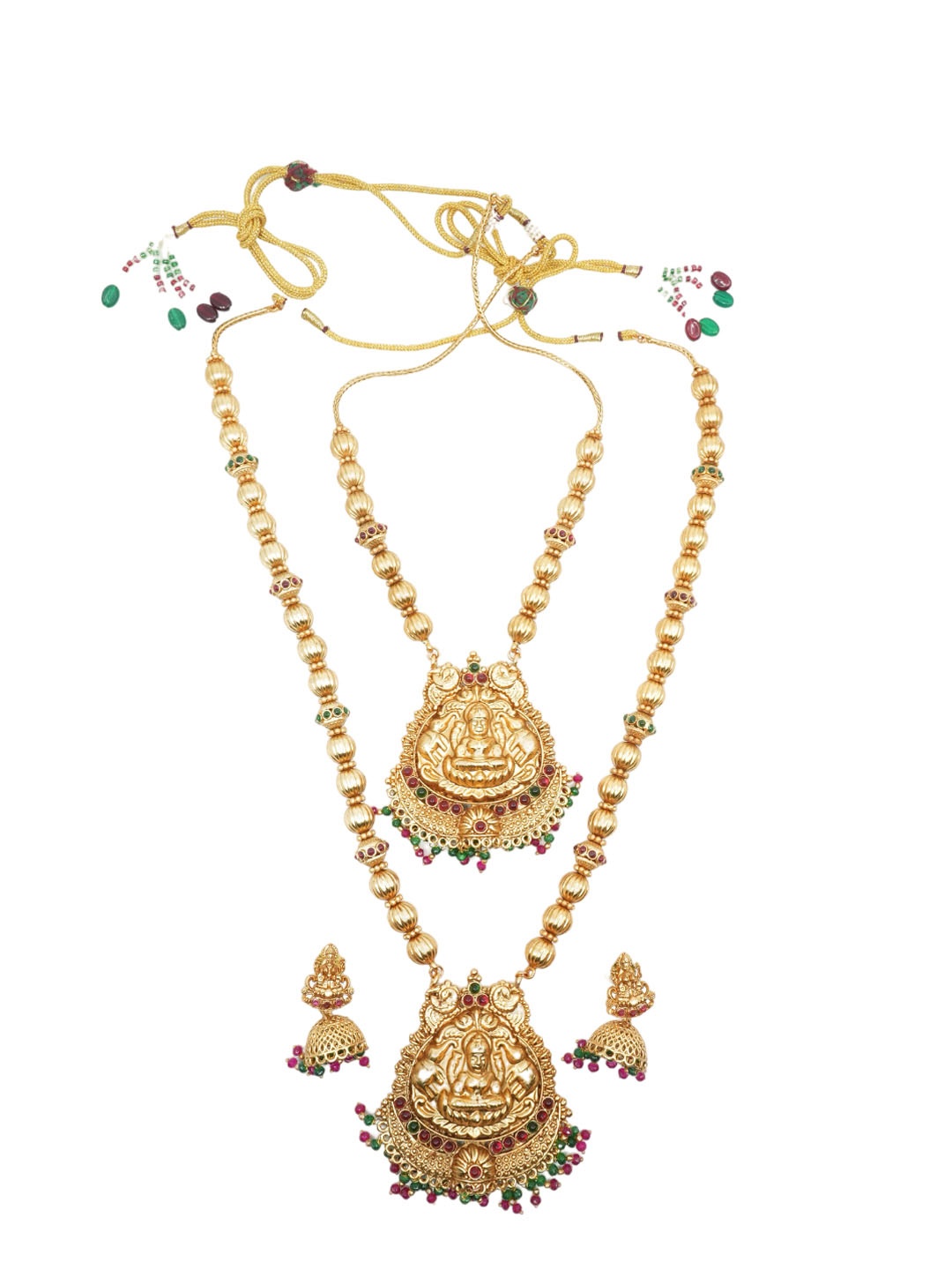

GRIIHAM Gold-Plated Stone-Studded Temple Motif Brass Jewellery Set