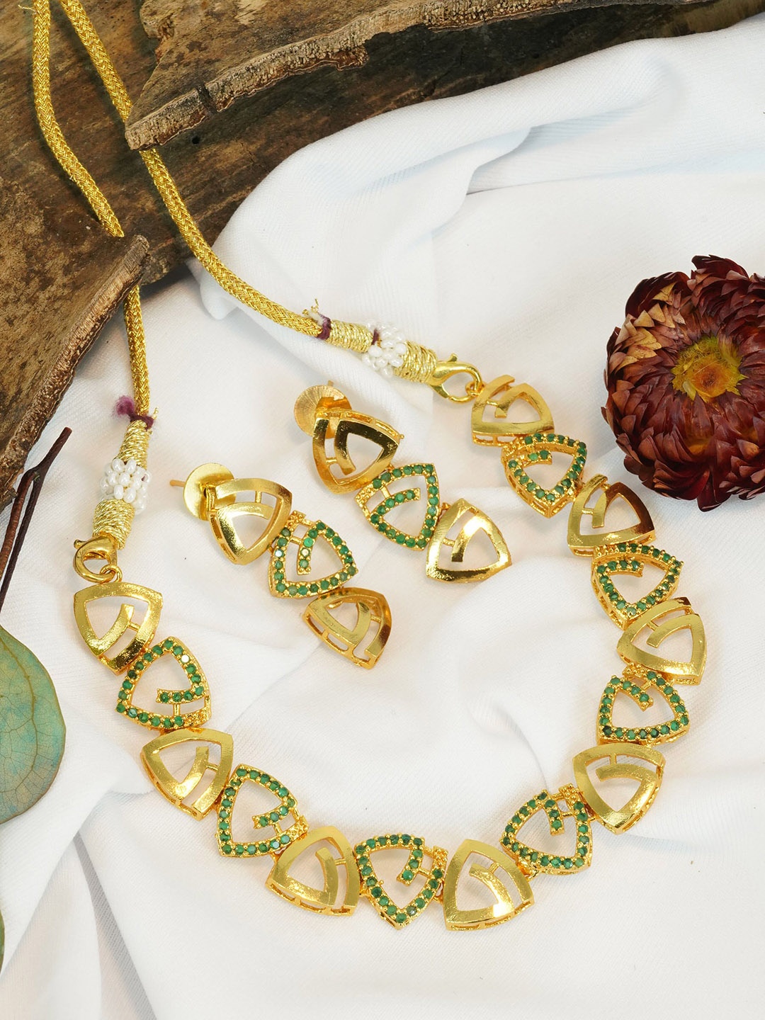 

GRIIHAM Gold-Plated AD stone-Studded Jewellery Set