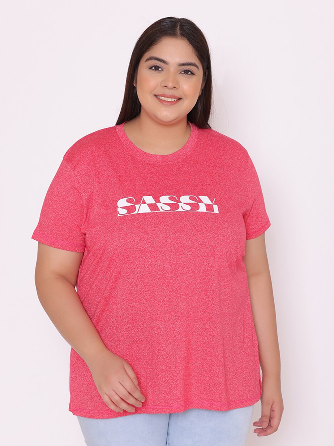 

TITTLI Women Plus Size Typography Printed Cotton T-shirt, Red