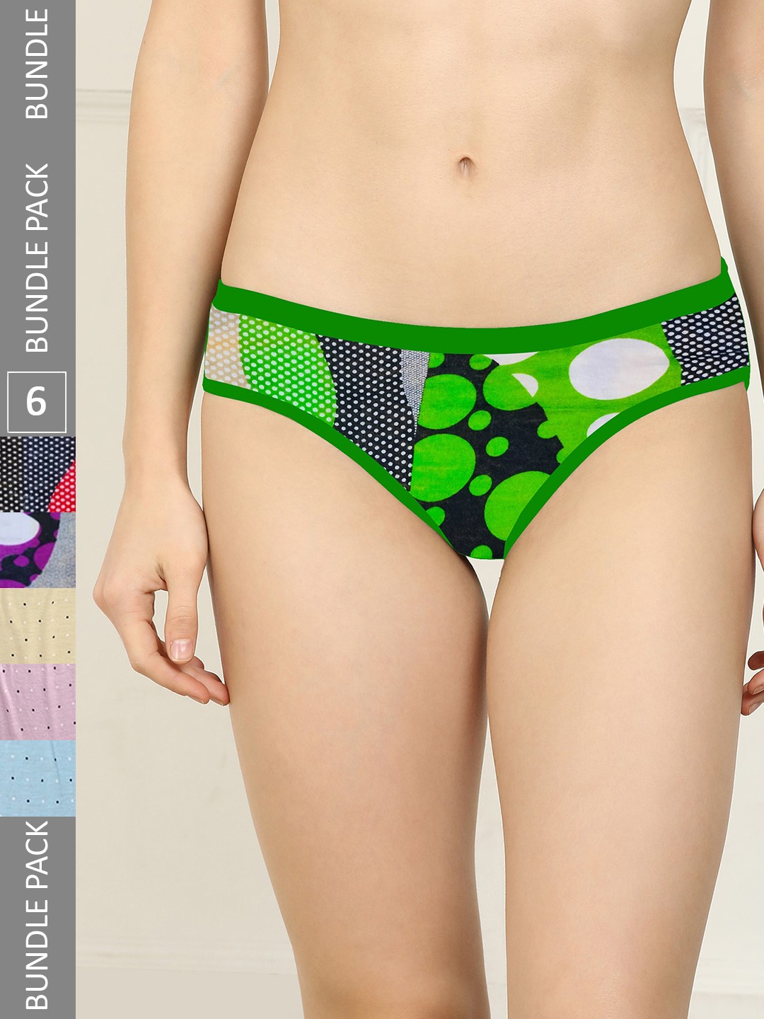 

AROUSY Women Pack Of 6 Printed Cotton Hipster Briefs, Green
