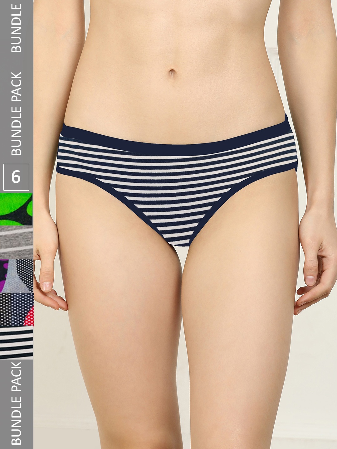 

AROUSY Women Pack of 6 Self Design Cotton Hipster Briefs, Green