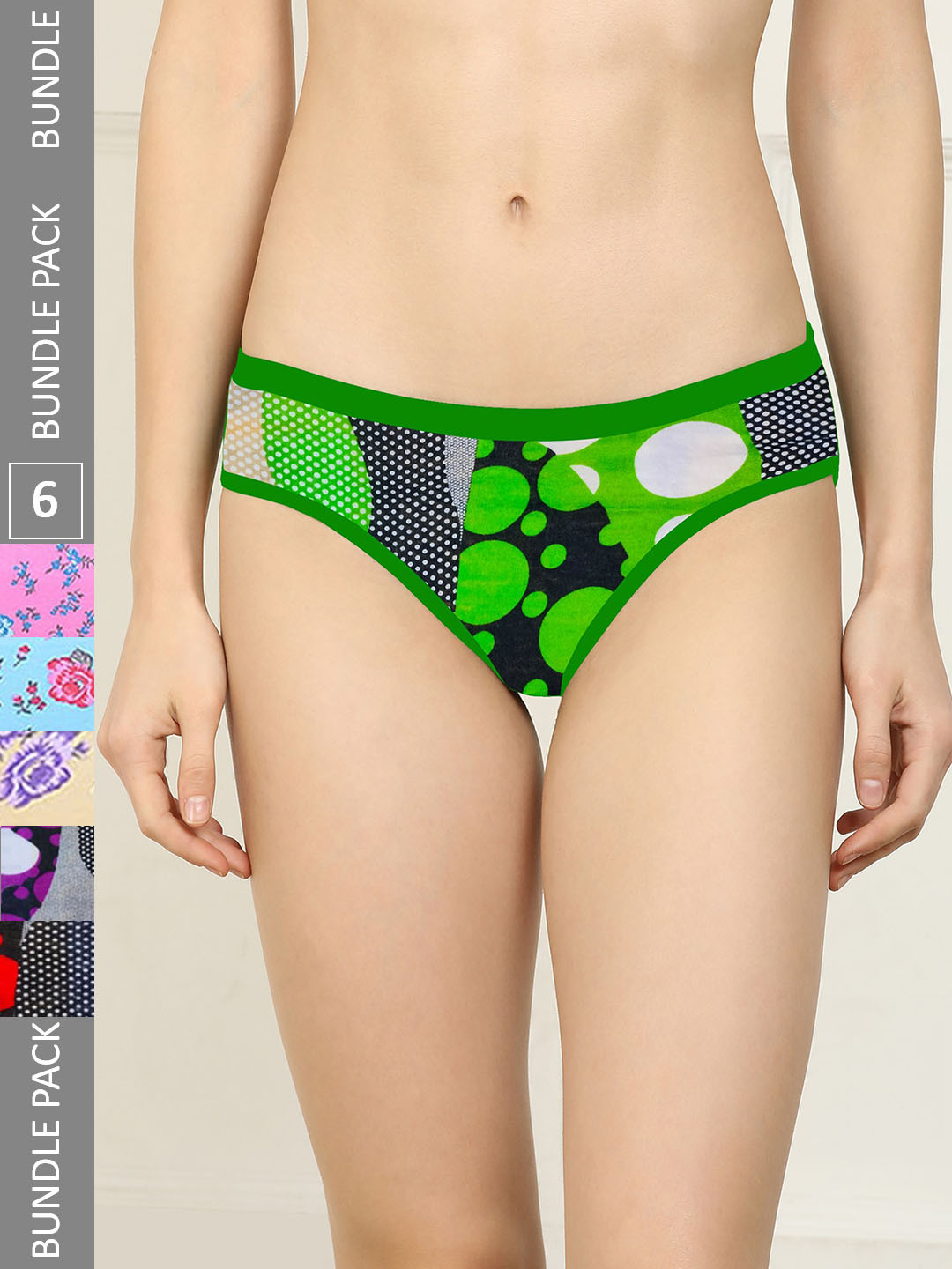 

AROUSY Women Pack Of 6 Printed Pure Cotton Hipster Briefs, Green