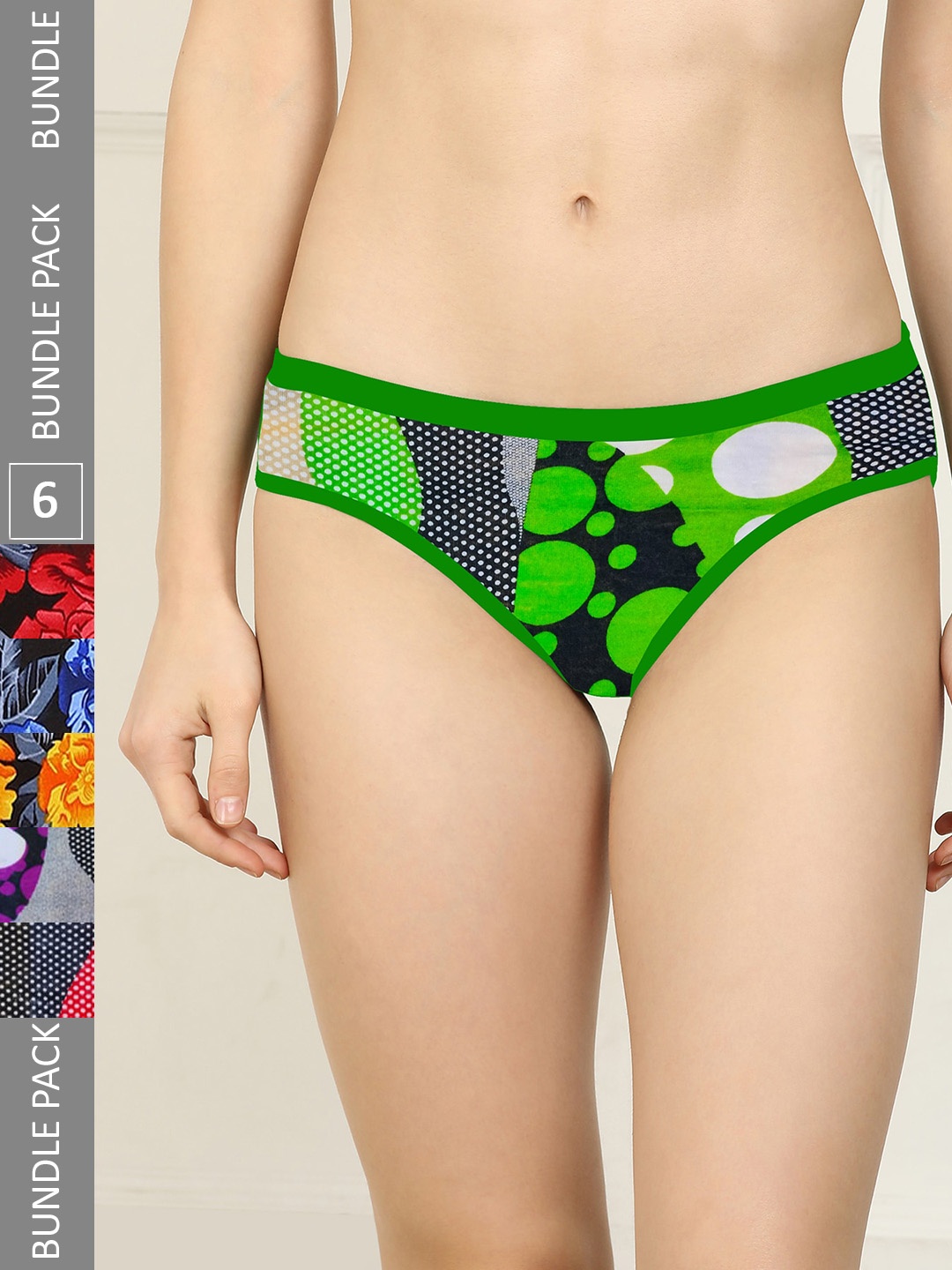 

AROUSY Women Pack of 6 Printed Pure Cotton Hipster Briefs, Green
