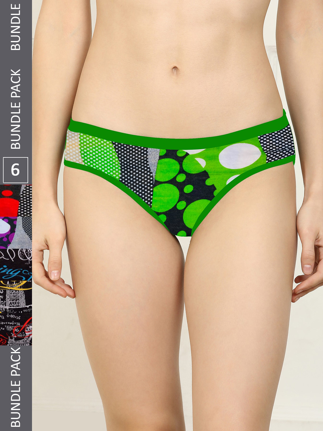 

AROUSY Women Pack Of 6 Printed Cotton Anti-Odour Hipster Briefs, Green