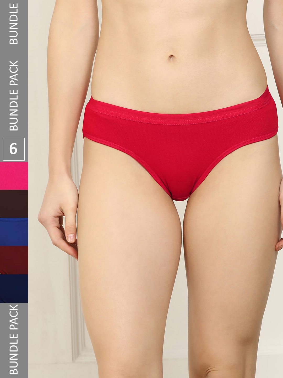 

AROUSY Women Pack Of 6 Pure Cotton Hipster Briefs, Red