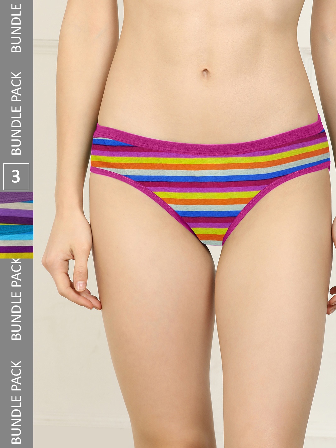 

AROUSY Women Pack Of 3 Striped Hipster Briefs, Pink