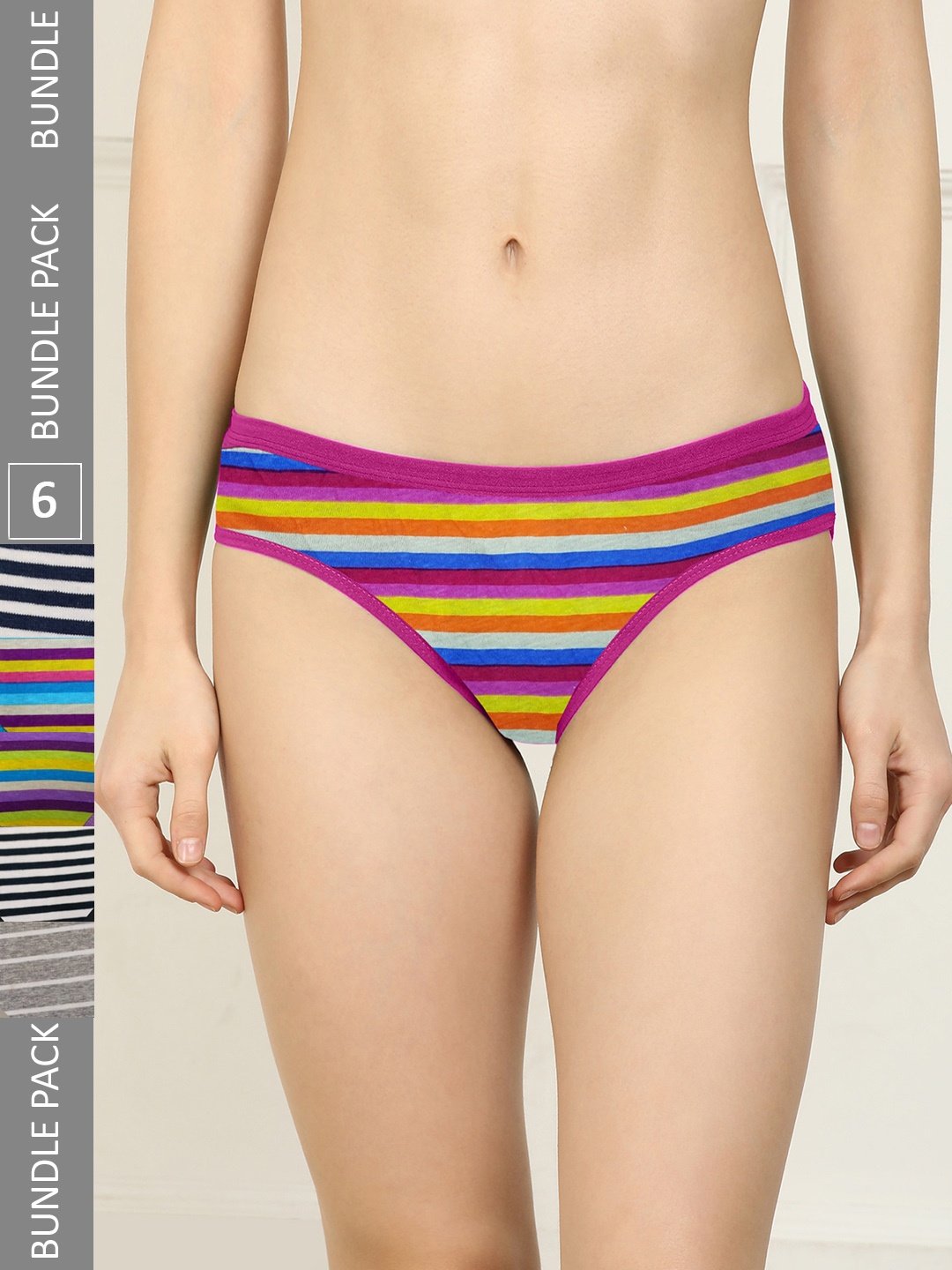 

AROUSY Women Pack Of 6 Striped Pure Cotton Hipster Briefs, Black