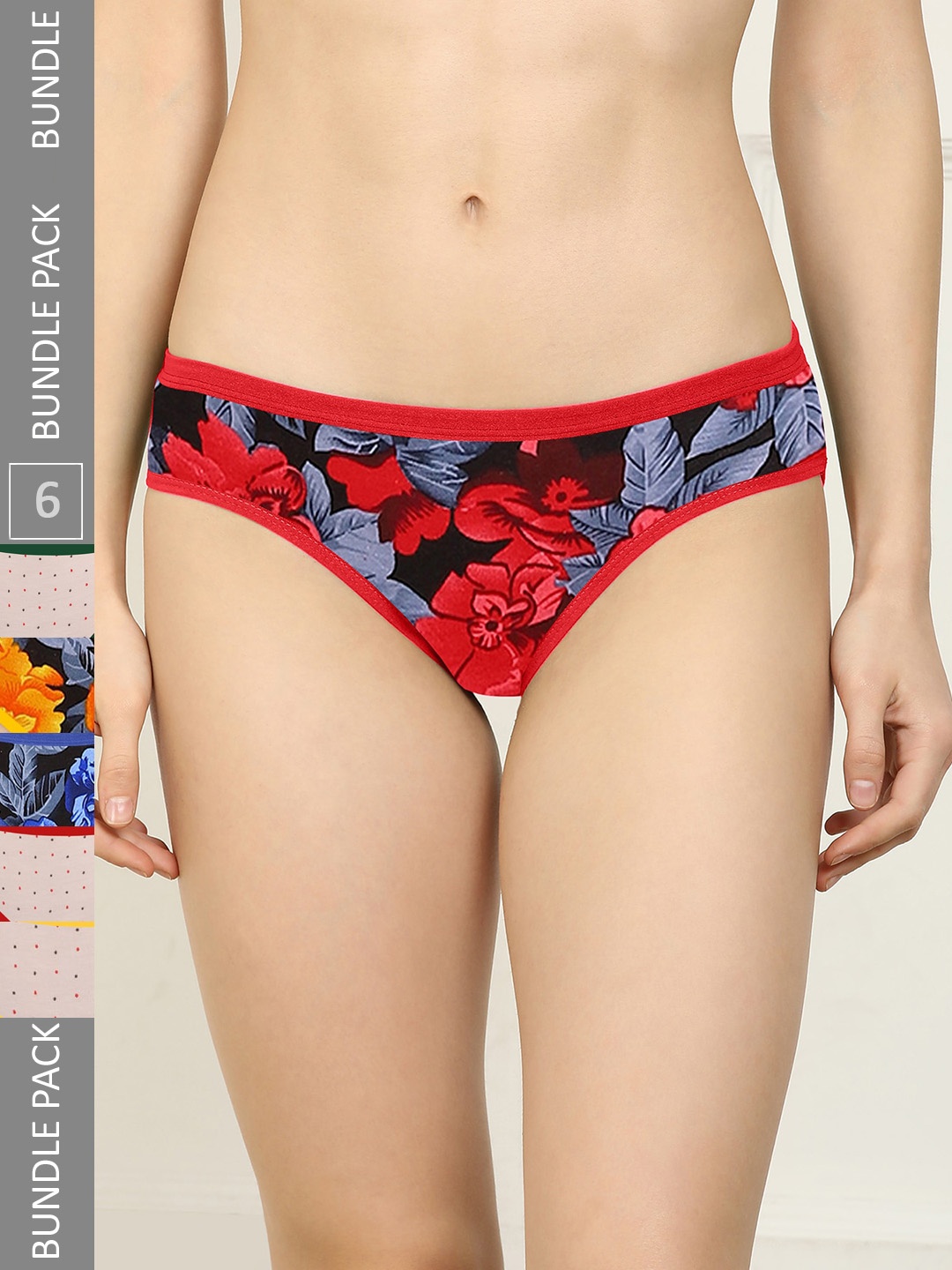 

AROUSY Women Pack Of 6 Printed Hipster Briefs, Red