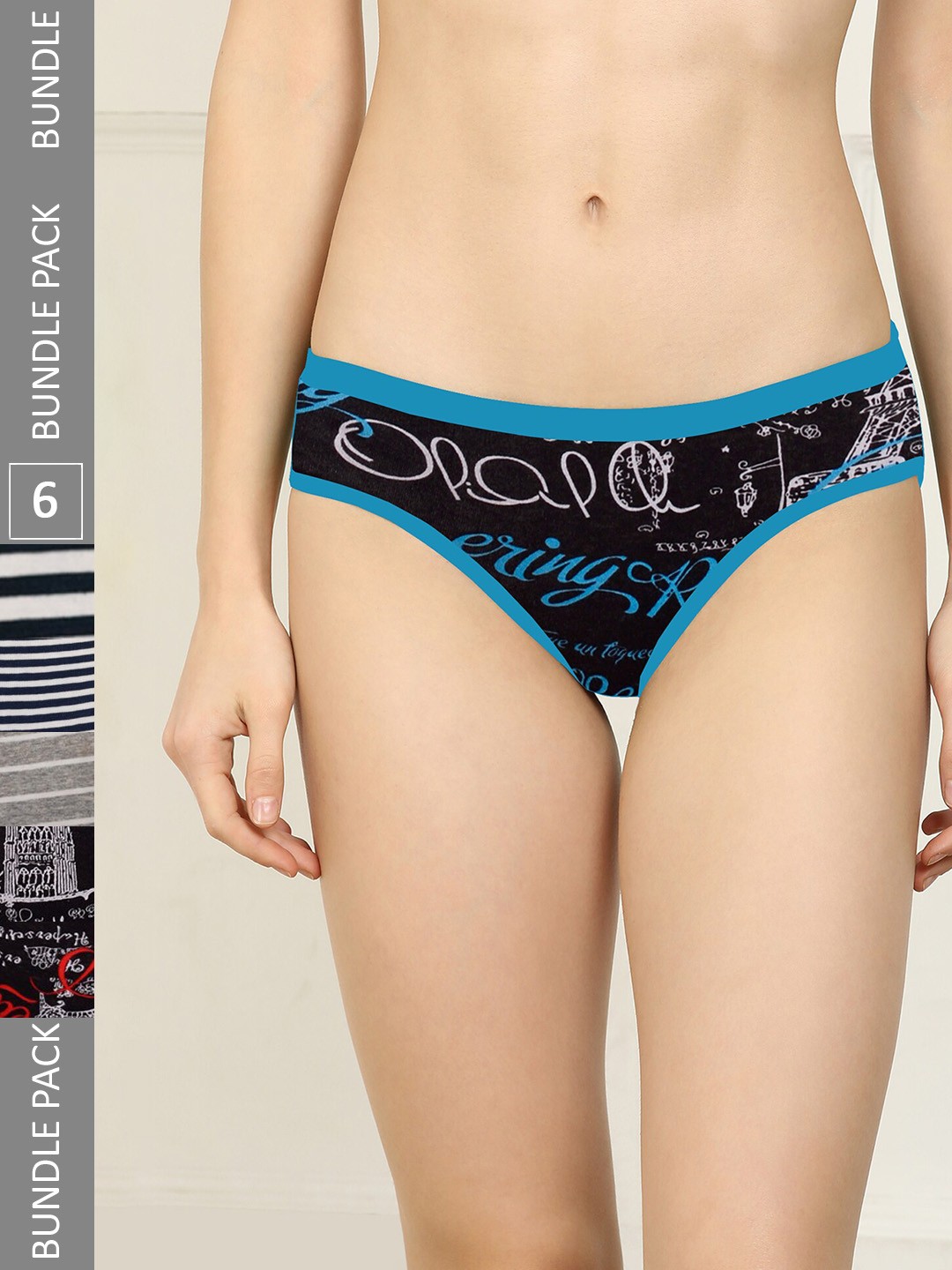 

AROUSY Women Pack Of 6 Printed Pure Cotton Hipster Briefs, Blue