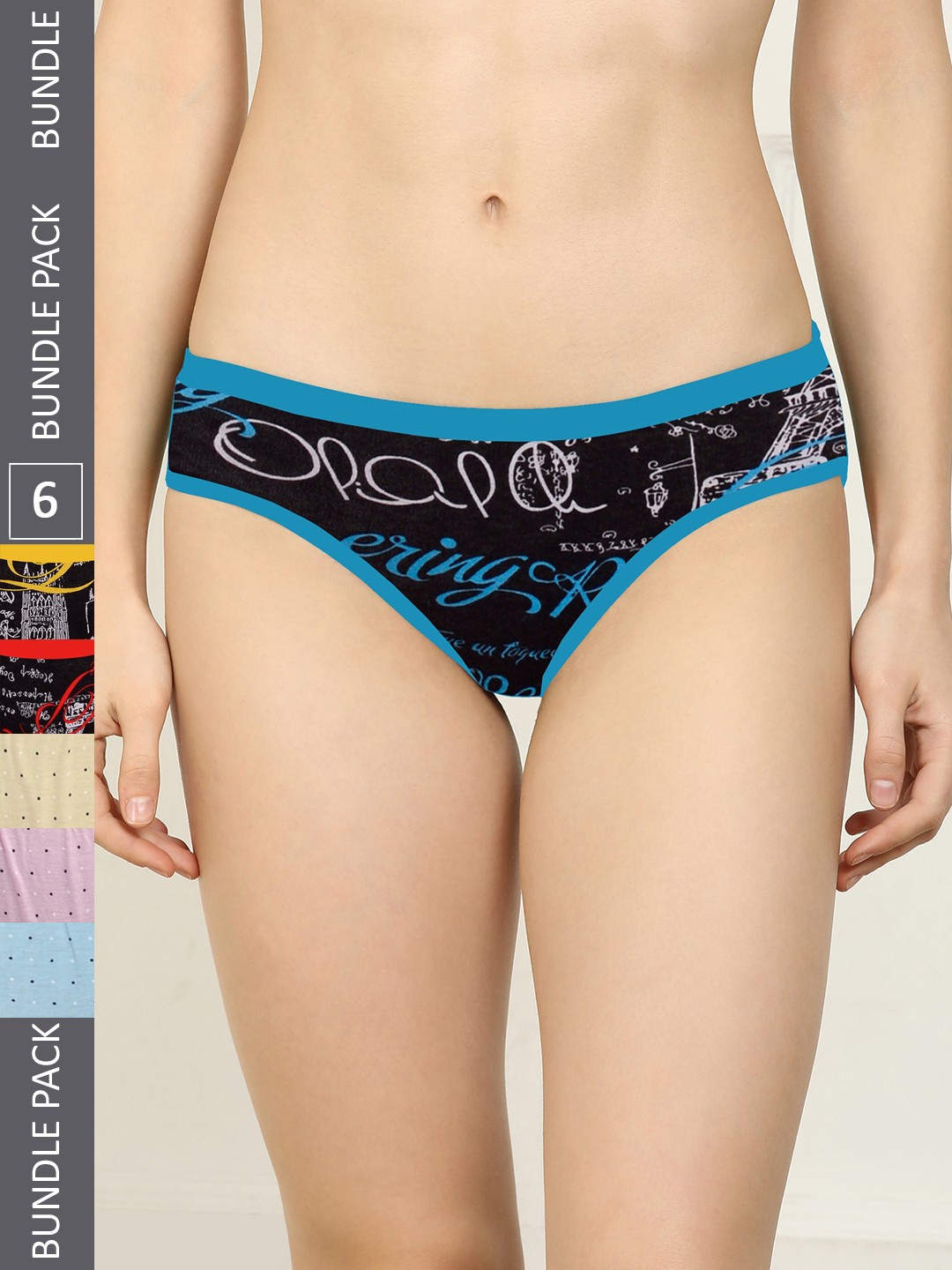 

AROUSY Women Pack Of 6 Pure Cotton Hipster Briefs, Blue