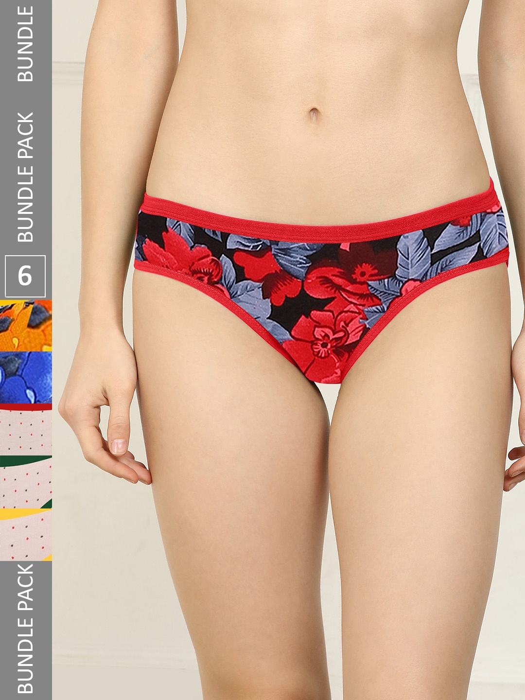 

AROUSY Women Pack of 6 Printed Hipster Briefs M_3SF-3WDOT_M, Red